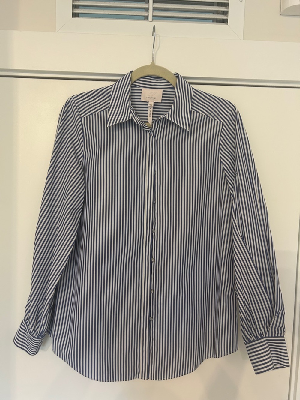cinq a sept Navy and White Vertical Stripe Dress Shirt